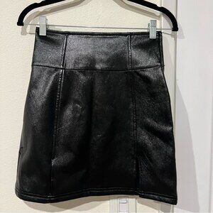 Free People Black Vegan Leather Coated Mini Skirt Size 2